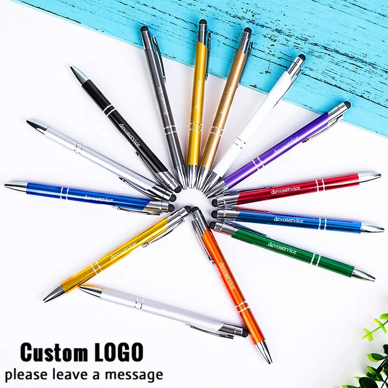 

30pcs Free Custom Logo Metal Aluminum Rod Capacitor Touch Screen Handwriting Press Ballpoint Pens Advertising Gift Signature Pen