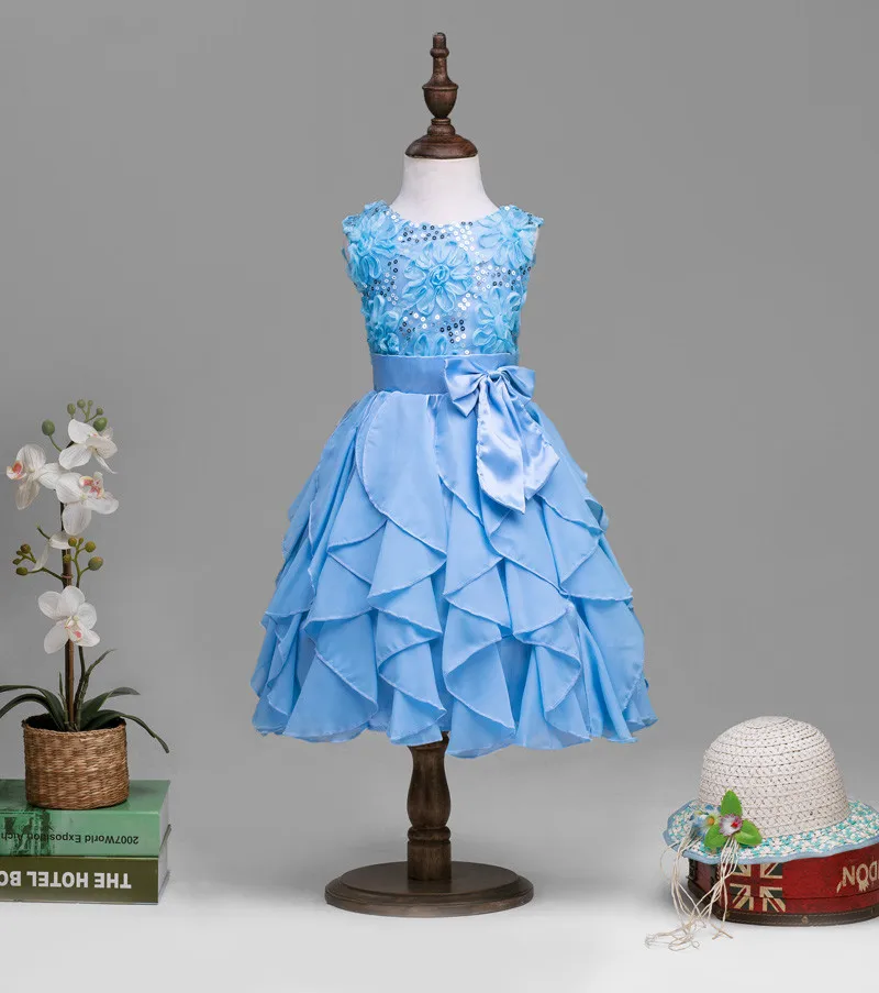 Новые летние платья для девочек; кружевное платье принцессы с блестками для маленьких девочек; вечерние платья без рукавов; одежда для детей для От 2 до 7 лет
