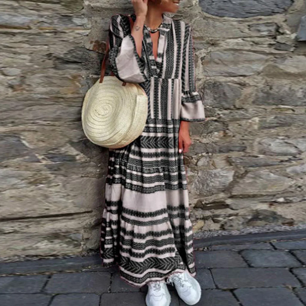 

Vestidos de Women Summer Dress 2019 Boho Print V Neck Beach Party Long Bohemian Dresses Ladies Dress Women Robe Boheme Femme