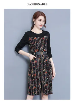

2017 Dreamskull Wrist Sleeve Floral Elasticity Slim Women Dress Plus Size Female Dresses For Christmas Thanksgiving Day