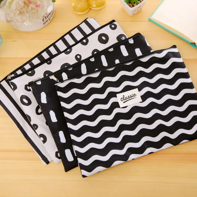 1Pcs/set A4 Cute Black&White Wavy Stripes Oxford File Folder Document
