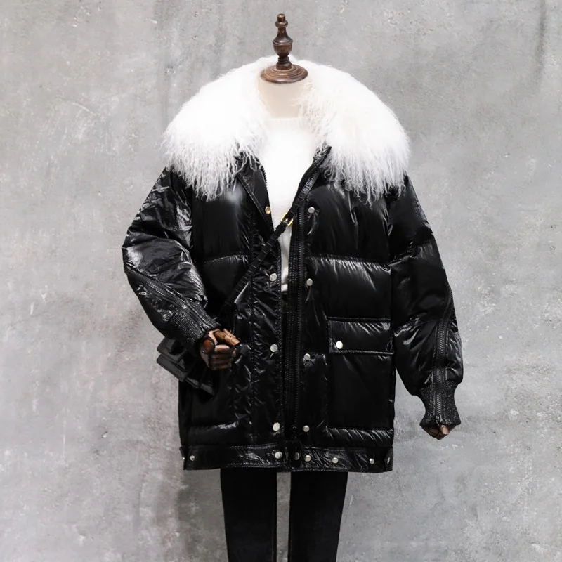 Fitaylor большого размера, натуральный мех воротник зимняя куртка для женщин 90% белый утиный пух пальто свободные парки верхняя одежда Водонепроницаемые куртки