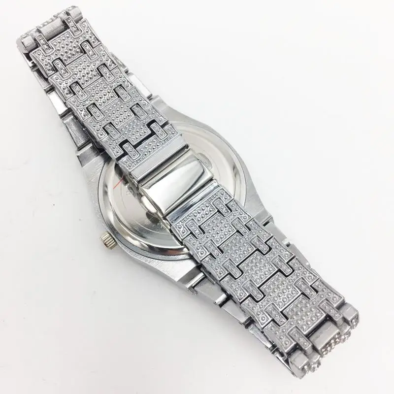 Buy Bling Diamond Watch For Men Iced Out Luxury Mens Quartz Watches Man Dress Wristwatch Silver Stainless Steel Relogio Masculino