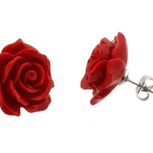 Модные ювелирные изделия 12 мм коралловые красные розы цветок 925 пробы серебряные серьги