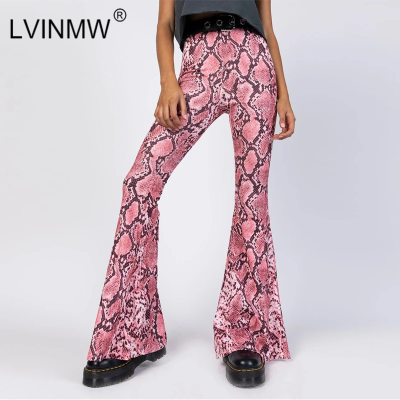 

LVINMW Vintage Snake Skin Printed Wide Leg Pants 2019 Women Spring High Waist Elastic Slim Trousers Fashion Female Flare Pants