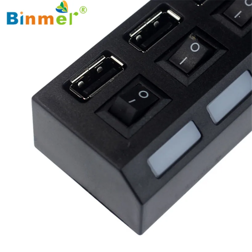 Binmer USB 2,0 4 порта включения/выключения питания светодиодный концентратор для ПК ноутбук BK Горячая Sep 15