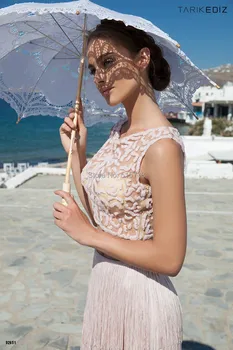 

Top Quality Cheap Sexy Detachable Long Evening Dresses O Neck See Though Lace Long Prom Party Dress Custom Made For Women