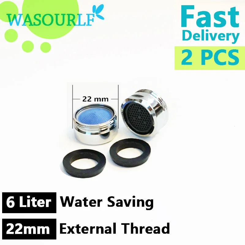 

WASOURLF 2PCS water saving faucet aerator 6L 22mm male thread external tap spout accessories bathroon basin kitchen outlet