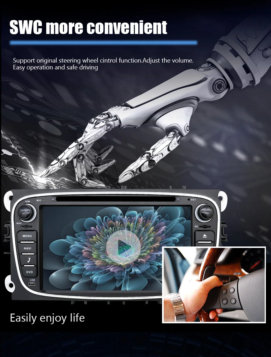 Clearance Eunavi 2 din Android 9.0 Car DVD Player for Ford focus II Galaxy Transit Tourneo Mondeo 2din GPS Multimedia radio Headunit IPS 11