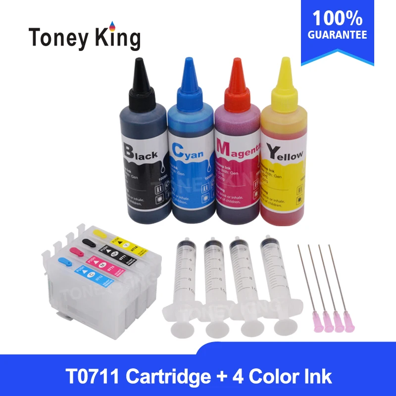 

T0711 T0712 T0713 T0714 Refill Ink Cartridge for EPSON Stylus DX6050 DX7400 DX7450 DX8400 Printer + 4 Color 100ml Refill Ink