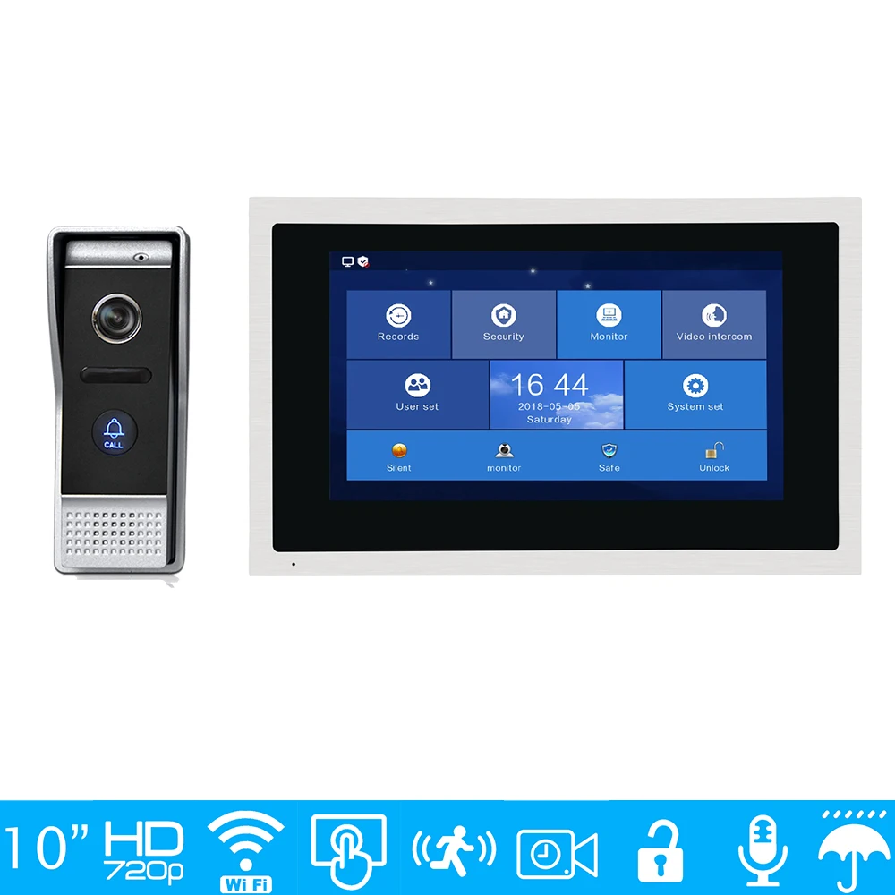 

Free Shipping 1.0MP 720P HD WIFI IP 10" Touch Screen Video Intercom Door Phone Recording System Android IOS Phone Remote Monitor