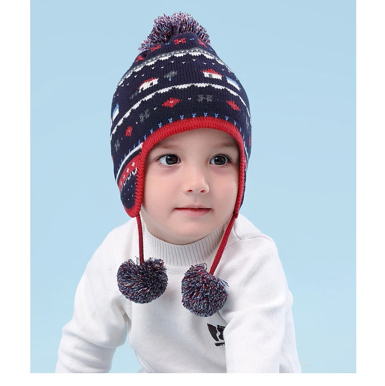 Детская шапка, детские зимние шапки для девочек и мальчиков, утолщенная теплая вязаная шапка с ушками, рождественские шапки, снежная шапка с рисунком, подарок на год