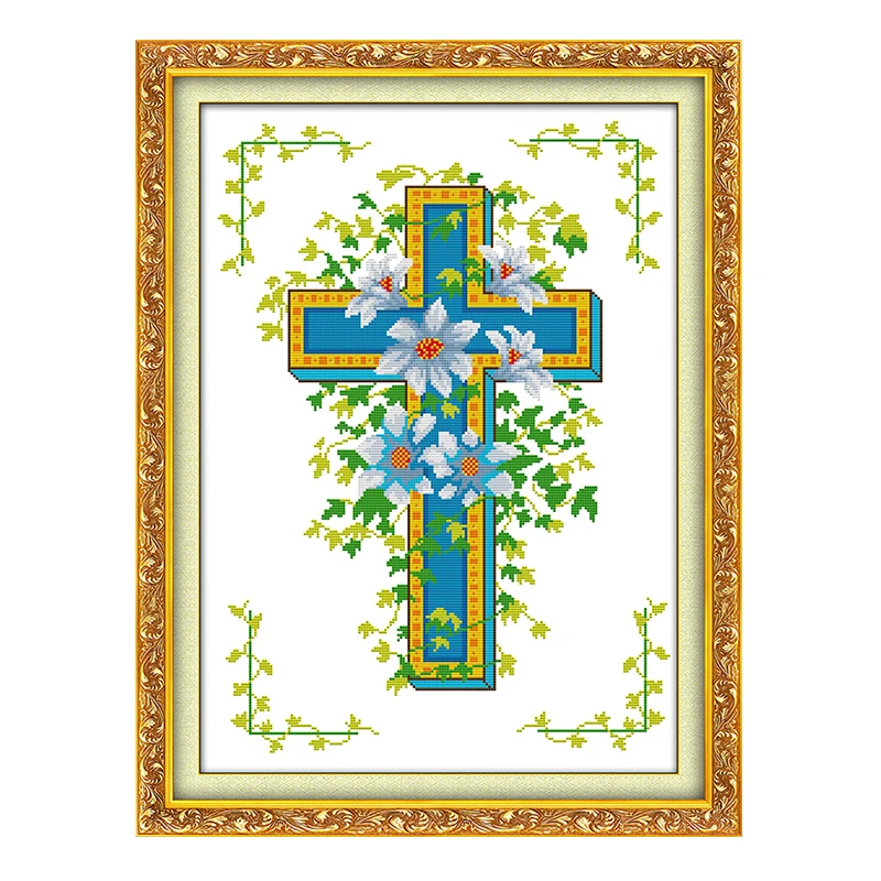 

JoySunday chinese cross stitch Flowers The cross lily rose jesus religion DMC14CT11CTcotton needlework livingroom hotel painting