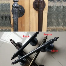 American Retro Vintage Rural Antique Wooden Door Handle Pull With Crown Finial Water Iron Pipe Loft Black