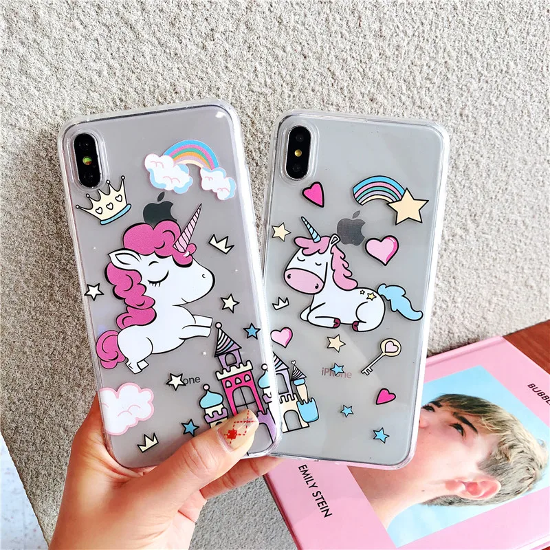 

Cute Unicorn Cartoon Transparent non-slip Soft Silicone Phone Case Back Cover For iPhone X 6 6S 7 plus 8 Plus XR XS MAX case