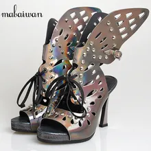 Mabaiwan/повседневная женская обувь; дизайнерские женские туфли-гладиаторы на высоком тонком каблуке с заклепками и вырезами; женские летние ботинки с острым носком