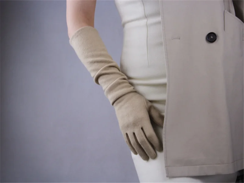 Кашемировые перчатки шерсть 50 см длинная секция локоть эластичные женские модели тонкой Ретро французский элегантный TB42