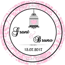 Birdcage-классическая оправа круглый стикер, персонализированные розовые свадебные сувениры на заказ круглый стикер, этикетки, Индивидуальные Имя и дата