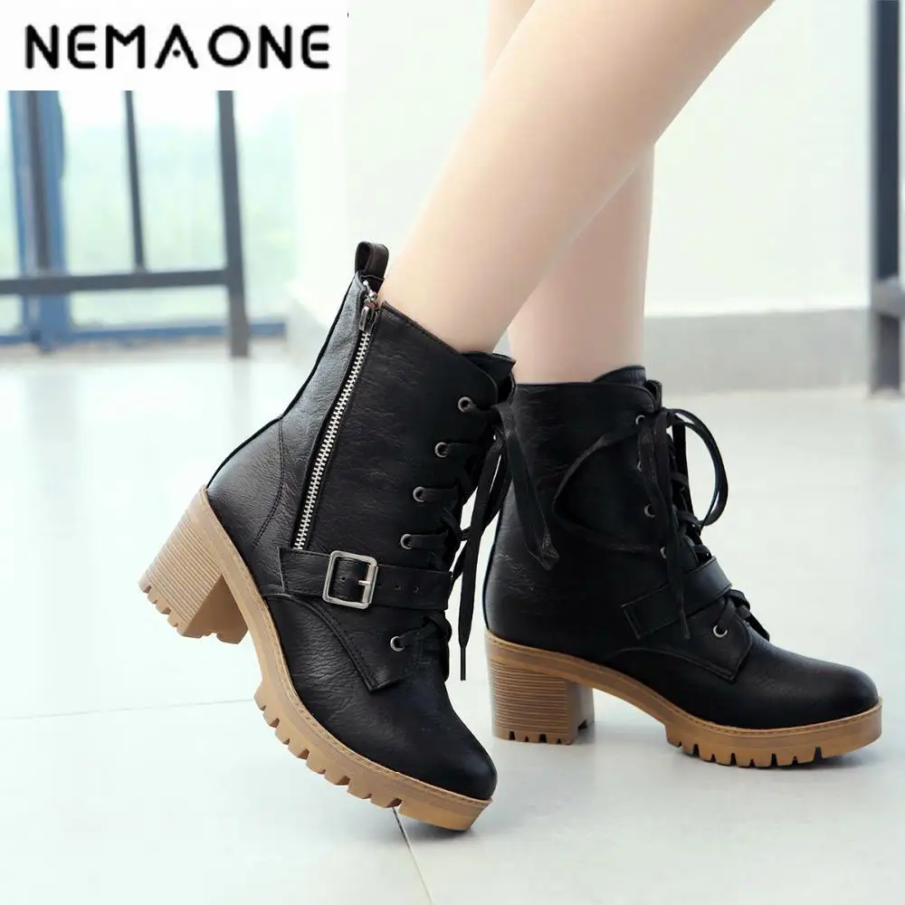 

New fashion buckle women boots Round Toe winter women Boots thick high heel ankle boots casual Shoes woman