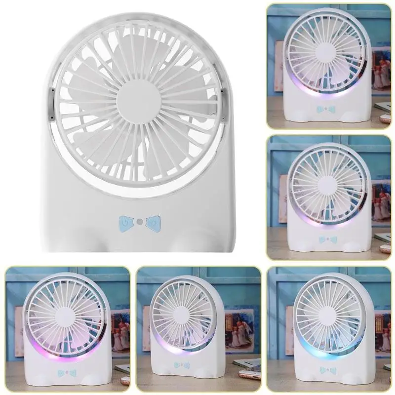 

Portable USB Mini Fan Colourful LED Light Fan 3 Modes Speed Mini Desktop USB Rechargeable Air Cooler