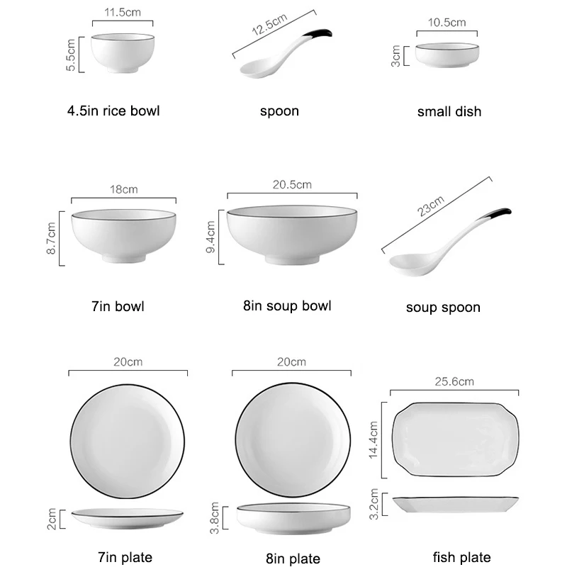 Simple European White Ceramic Dinnerware Sets Dishes and Plates Cutlery Sets Dinner Plate Rice Soup - 32964863439