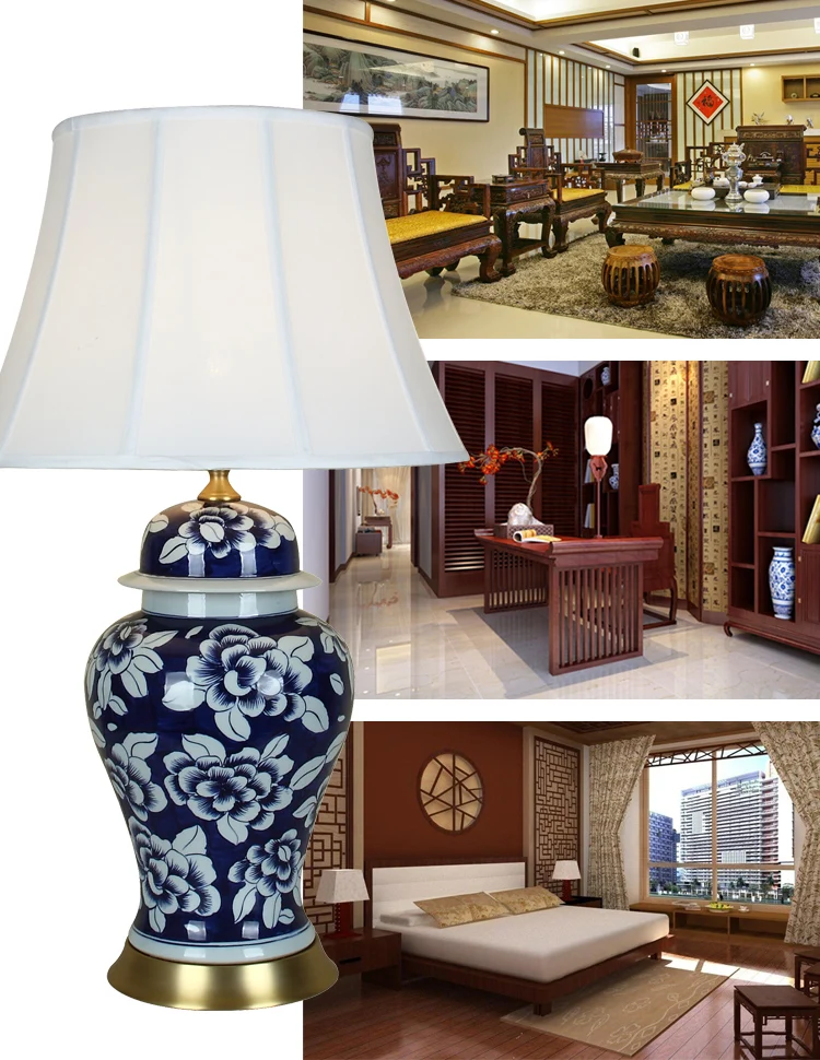 Blue white Art Chinese porcelain ceramic table lamp bedroom living room wedding table lamp Jingdezhen light blue table lamp (12)
