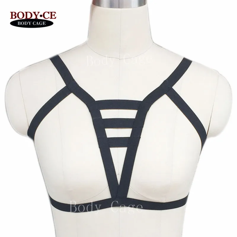 PETMHS Leather Body Harness Black Belt Women Cage Bra Hollow Out Lingerie Goth Punk Adjust Crop Top