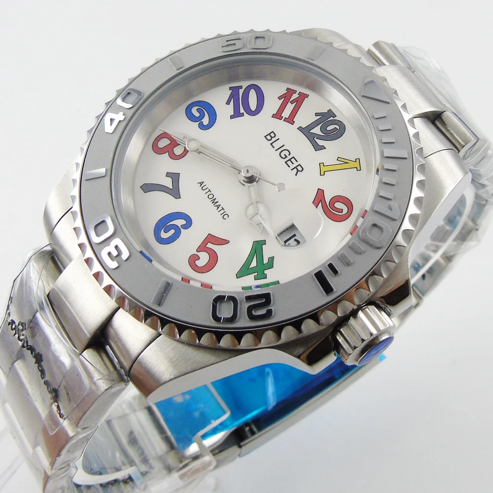 Buy Bliger 40mm white dial date Ceramics Bezel
