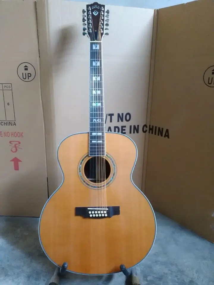 

free shipping top quality custom signature solid jumbo guild 12string left handed acoustic electric guitar 12 string guitar