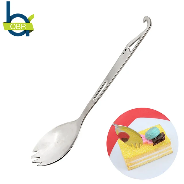 Best Price OBR Stainless Steel Coffee tea Fruit Salad Dessert  Fork Spoon with Hook Practical Multifunctional Mixing Blending Accessories