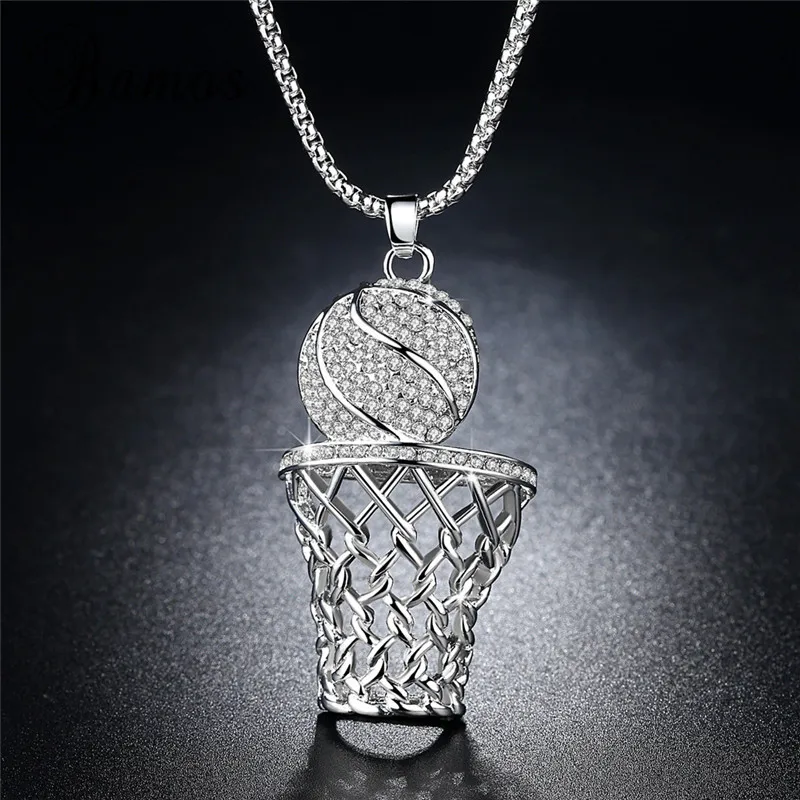 

Bamos Hip Hop Stainless Steel Basketball Necklace Luxury Rhinestone Sport Pendant Necklaces For Men Women Fashion Jewelry