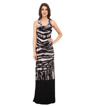 

Gradient Print Maxi Long Dresses Black White Stripe Print Tank Dress Sleeveless Beach Loose Casual Summer Floor Length