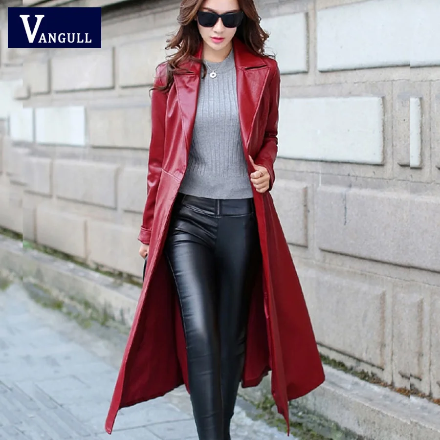 Long Leather Coat Female 2016 Autumn Women's High grade PU