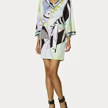 Женское новое итальянское известное Брендовое облегающее модное платье с v-образным вырезом и красивым принтом на поясе