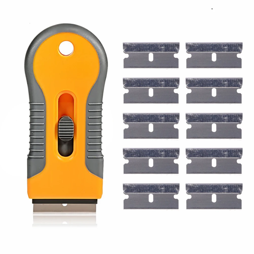 EHDIS Авто керамическая стеклянная печь бритва скребок+ 10 шт. лезвие окно тонировка виниловая Автомобильная фольговая пленка наклейка клей для удаления скребковый инструмент