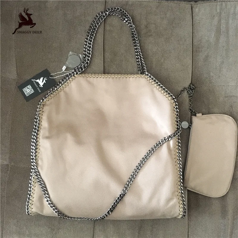 

Desert Color Shaggy Deer PVC 3 Chain Luxury Fold Over Stella Tote Bag real picture Qality Large Capacity Shoulder Chain Bag