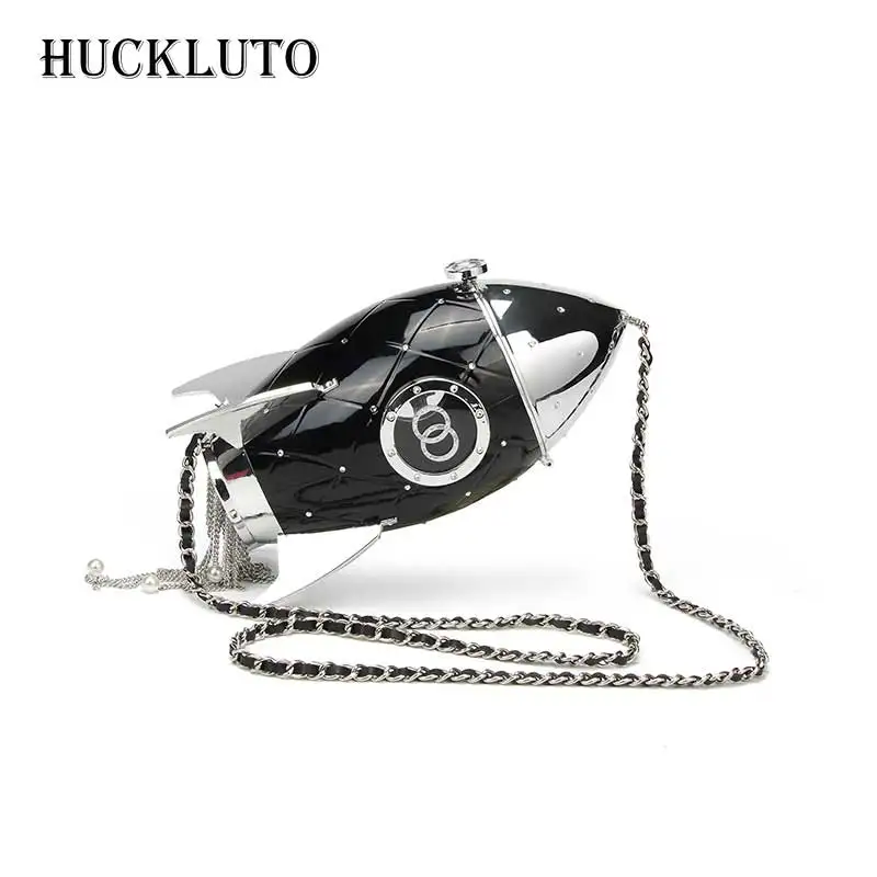 

HuckLuto 2019 New Hot Sale Korean Fashion Luxury Brand Chain Mini Black Shoulder Rocket Bag Tassel Bucket Women's Messenger Bag