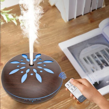 

550ML Air Cool Mist Humidifier Aromatherapy Essential Oil Diffuser With Wood Grain Remote Control 7 Color LED Lights For Home
