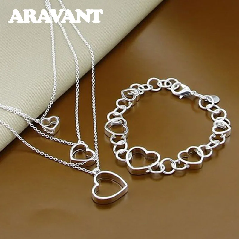 

925 Silver Jewelry Sets Fashion Heart Necklaces Bracelets Sets For Women Jewelry
