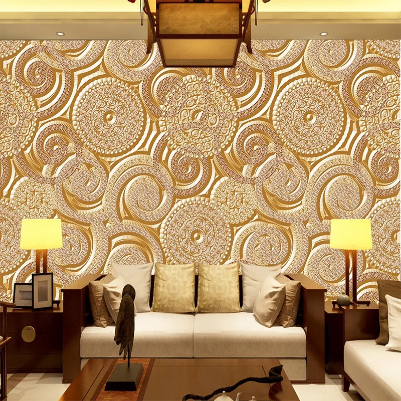 

Custom Europe style stereo gold flowery pattern wall cover for living room Sofa TV background personalized wallpaper decor