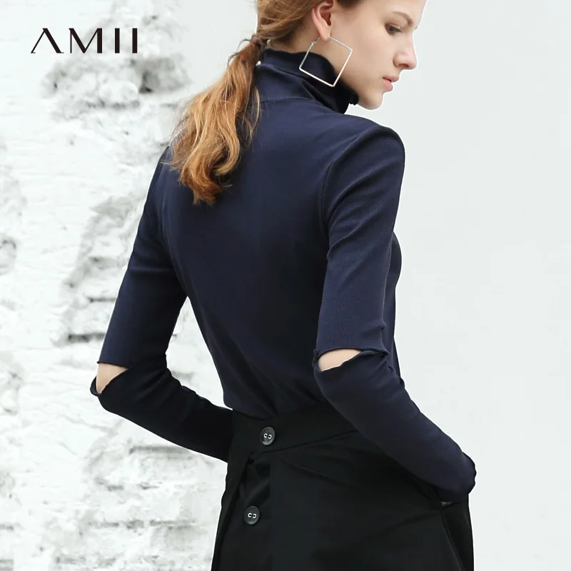 Amii المرأة الحد الأدنى 2019 الخريف تي شيرت مشروط شيك الياقة المدورة حفرة كم كوع تي أنثى قمم Amii المرأة الحد الأدنى 2019 الخريف تي شيرت مشروط شيك الياقة المدورة حفرة كم كوع تي أنثى قمم