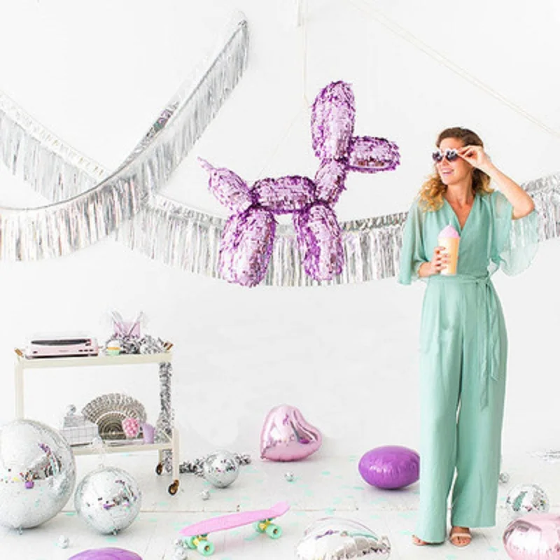 

OUDIROSE 120*35cm Gold Silver Rain Silk Engagement Wedding Background Decoration Baby Happy Birthday Party Wall Tassel Pendant