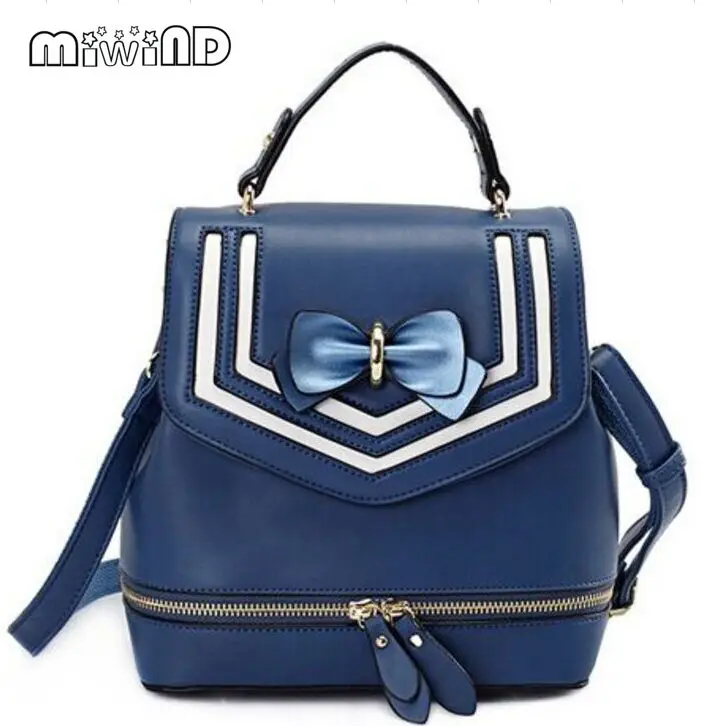 Miwind F Bow stripe color Navy shoulder bags women famus brand school bags new original fashion