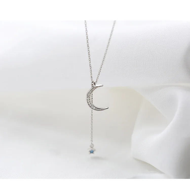XIYANIKE 925 стерлингового серебра Многослойные кристаллы Луна и звезда кулон ожерелье Очаровательная подвеска ювелирные изделия на заказ для леди подарок