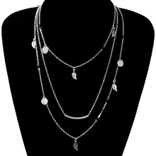 Fashion Sequins Leaf Tassel Pendant Necklace Clavicle Long Chain Choker Multi-layer Necklace black leaf pendant cord choker necklace