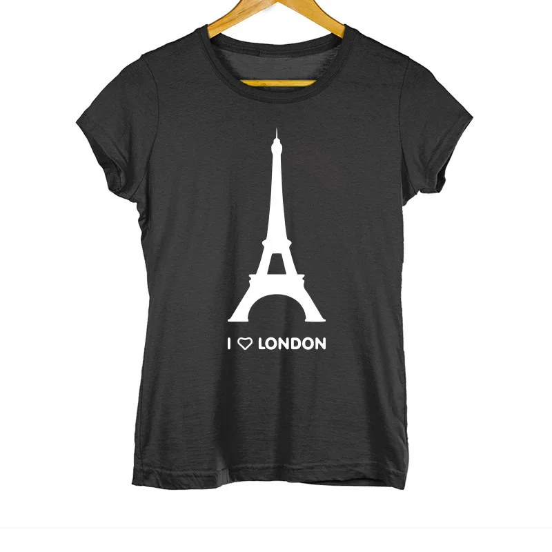Футболка с надписью «I Love London», романтический дизайн, Забавные топы для девочек из хлопка, модная женская футболка - Цвет: Black