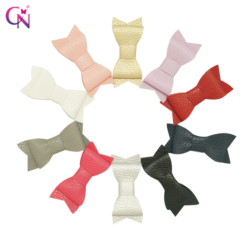 

20 Pieces/lot 3" Leather Hair Bow With Ribbon Covered Clip For Kids Girls Boutique Mini Two Layers Bow Hairpin Hair Accessories