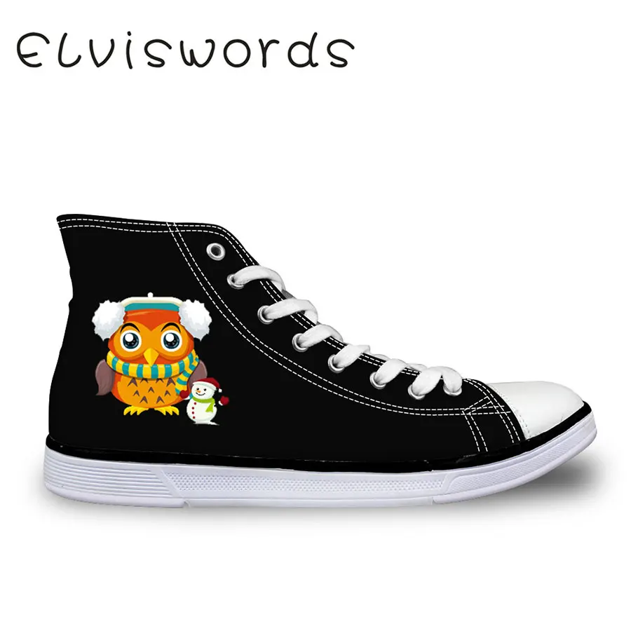 

2019 New Women's High-top Canvas Shoes Fashion Light and Cartoon Owl Printed Lace-up Flat shoes Student Casual Shoes