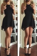 2016 günstige Schwarz Chiffon Neckholder Homecoming Kleider Ärmel Asymmetrische Short Kleider mit Reißverschluss Zurück
