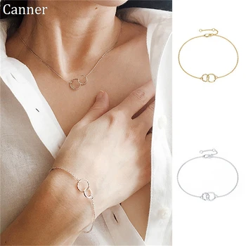 

Hot sale 925 Sterling Silver Double Round Circle Bracelets For Women Simple Style Lady Prevent Allergy Sterling-silver-jewelry